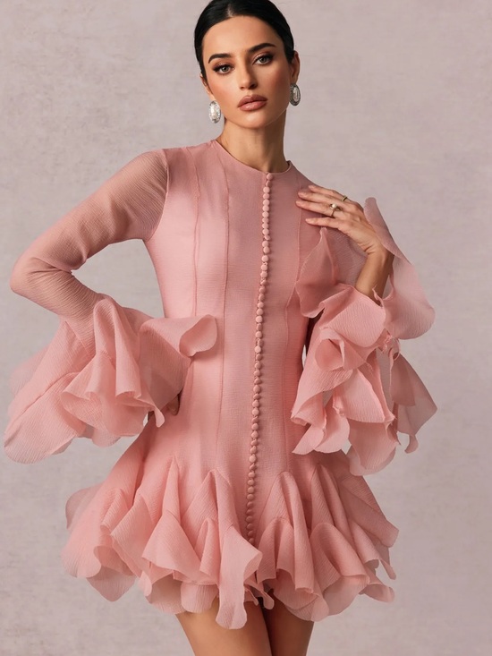 Sunfere Dresses & Skirts - Scalloped Ruffle Mini Dress in Dusty Rose